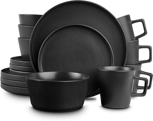 Stone Lain Coupe Dinnerware Set, Service For 4, Black Matte