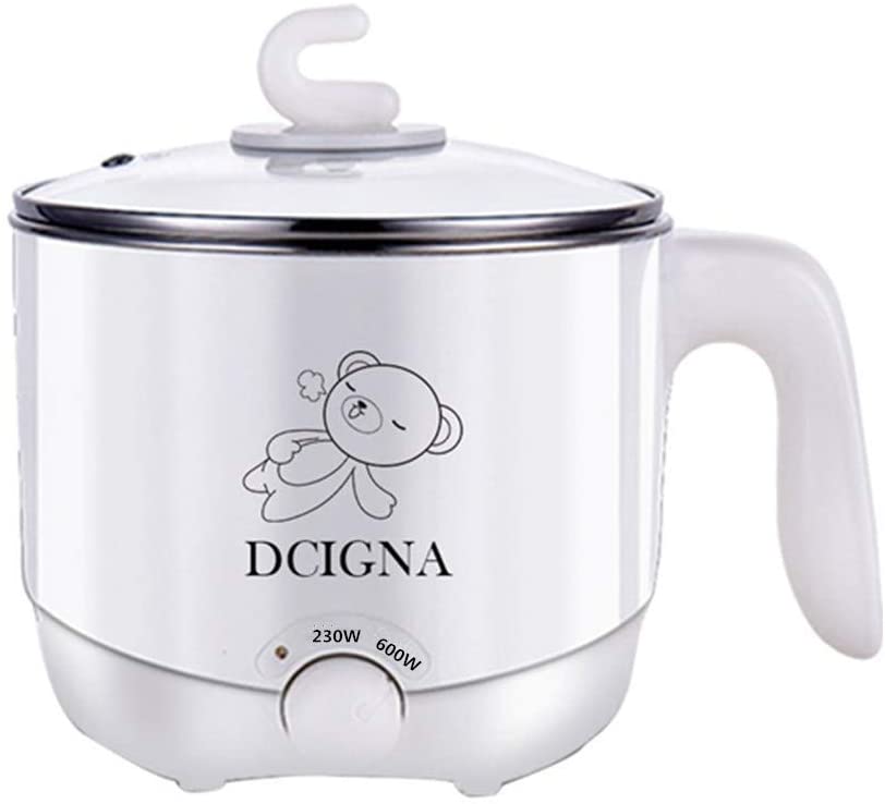 DCIGNA Electric Hot Pot Stainless Steel, Electric Noodles Cooker, 1.5L Mini Hot Pot Shabu- Perfect for Ramen, Egg, Pasta, Dumpling, Soup, Porridge, Oatmeal White