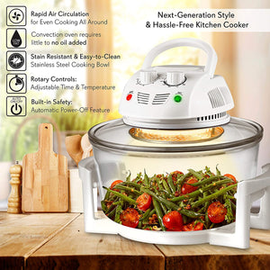 NutriChef Air Fryer, Infrared Convection Oven, Halogen Oven Countertop, Healthy Cooking, Stainless Steel, 13 Quart 1200W, Prepare Quick Healthy Meals, Great for French Fries & Chips, White (PKAIRFR48)