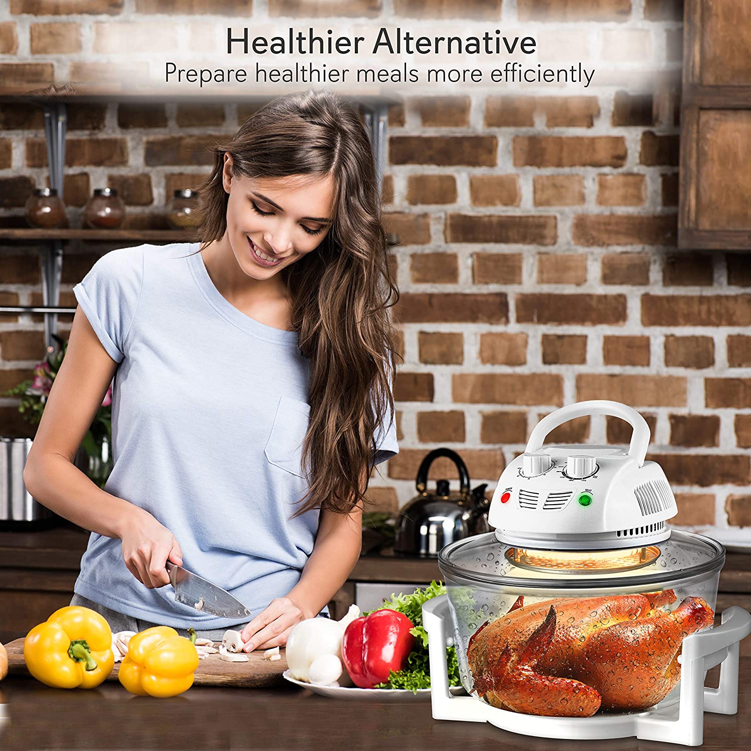 NutriChef Air Fryer, Infrared Convection Oven, Halogen Oven Countertop, Healthy Cooking, Stainless Steel, 13 Quart 1200W, Prepare Quick Healthy Meals, Great for French Fries & Chips, White (PKAIRFR48)